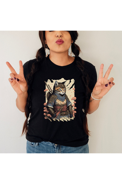 Kartier Tricou Dama Negru Samurai Cat