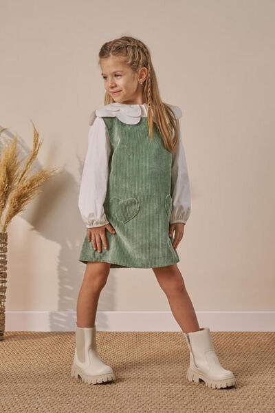 miabambim Ретро рокля с кадифени джобове и комплект риза в зелено