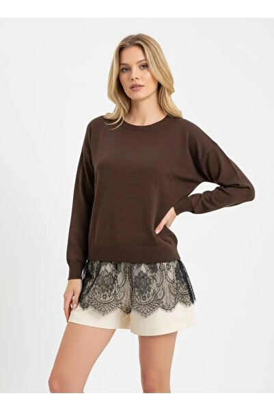 Park Karon Pulover tricotat cu dantelă și tiv tip crewneck pentru femei 12423