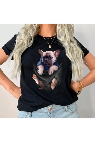 Kartier Дамска черна тениска с френски булдог