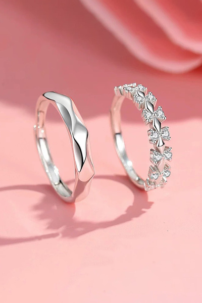 The Collection 2'li Set Ciddi İlişki Yüzüğü Gümüş Kaplama Ayarlanabilir Sevgi...