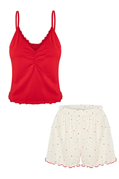 koza iç giyim Valentine's Day Women's Lace/Drawstring Strap Shorts Pajama Set