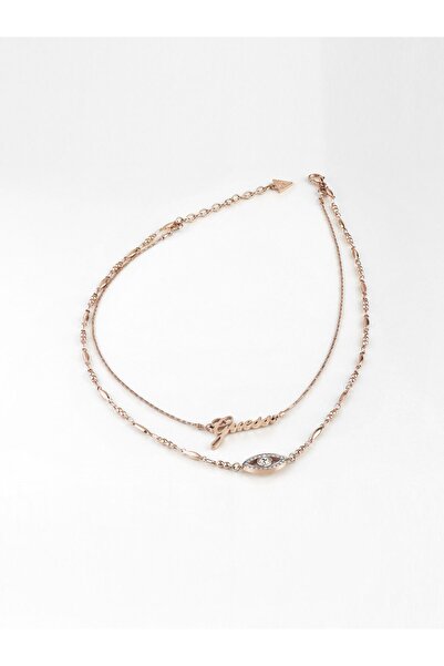 Guess Double Chain Rose Gold Logo Necklace