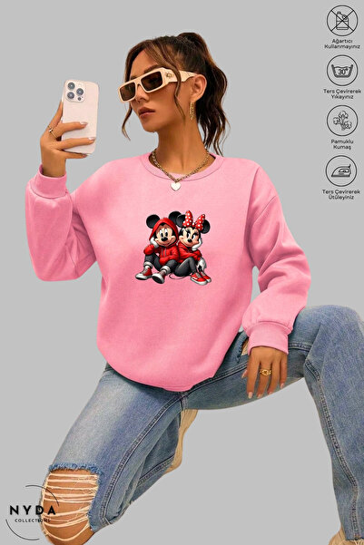 Nyda Collections Unisex Minnie Mickey Printed Crew Neck Hoodless Oversized 10...