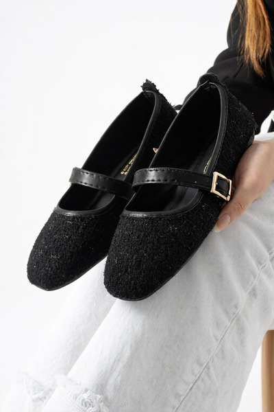 MOON CLOUD Tüvit Kumaş Mary Jane Babet Şık Altın Tokalı Ortopedik Taban Günlü...