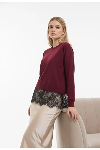 Park Karon Women's Crew Neck Skirted Lace Knitwear Sweater 12423