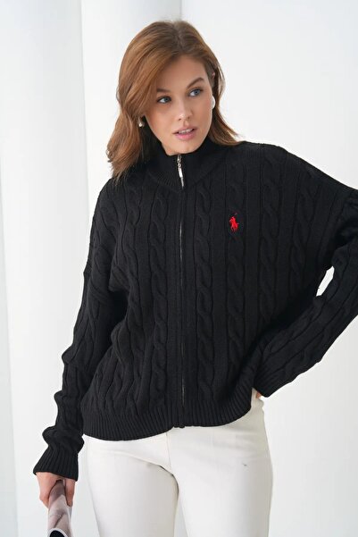 Park Karon Women's Stand Collar Hair Knit Zipper Closure Knitwear Jacket 8687