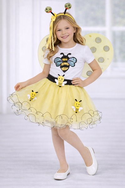 Nacar 23 Nisan 29 Ekim Gösteri Kıyafeti Kız Çocuk Arı Kostümlü Tüllü Etek Tak...