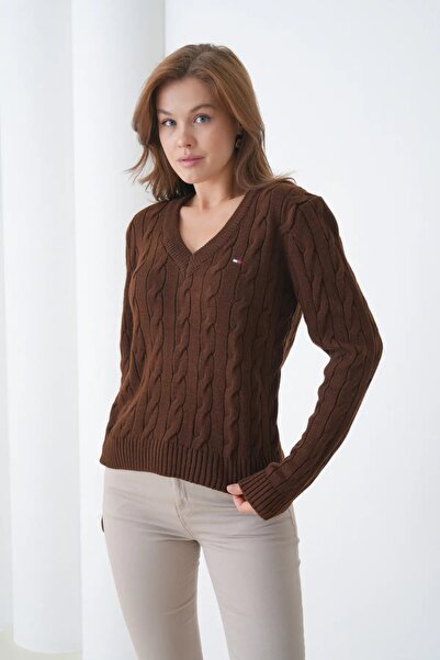 Park Karon Pulover tricotat pentru femei, cu decolteu în V, 8683