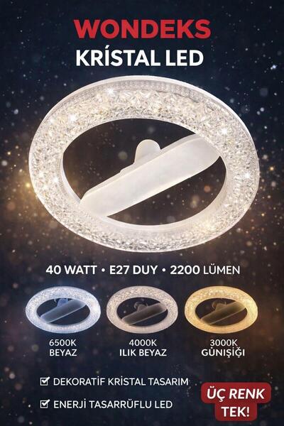 WONDEKS 3 Renkli Kristal Simit LED Ampul 36 Watt E27 Duylu - Tavan Duy Hediyeli
