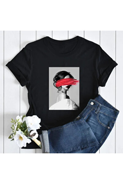 Kartier Tricou Dama Negru Red Stroke Portrait