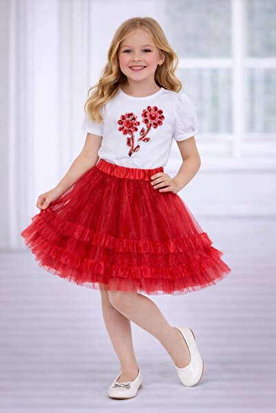 Nacar 23 Nisan 29 Ekim Gösteri Kıyafetleri Kız Çocuk Payetli Çiçek Detaylı Tü...