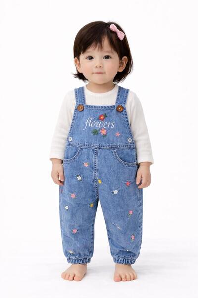 TUOBEBE Colorful Floral Embroidered Denim Fabric Seasonal 2-Piece Salopet Set