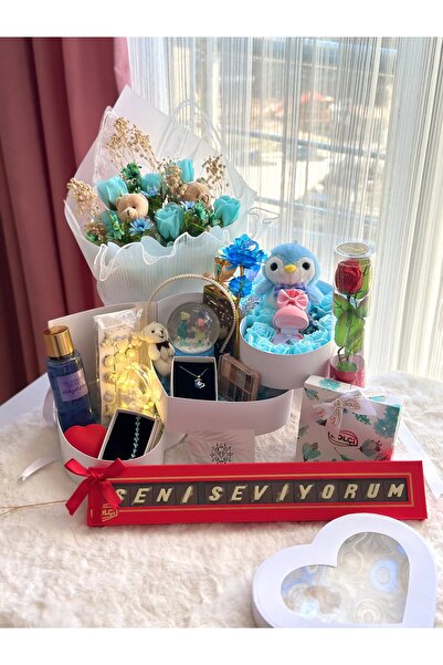 Ahsen Collection Seni seviyorum mavi çikolata set