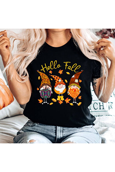Kartier Tricou Dama Negru Hello Fall Gnomes
