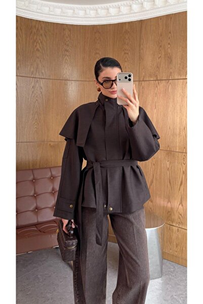 HAZELANNA Brown Jacket with Cape