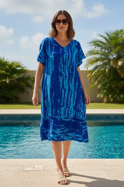 AYASOFYA OTANTIK Women's V-Neck Patterned Half Sleeve Dress with Pockets