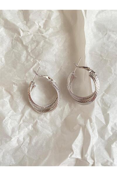 İlraysa ÜÇLÜ HALKA DESENLİ GÜMÜŞ RENK ŞIK KÜPE