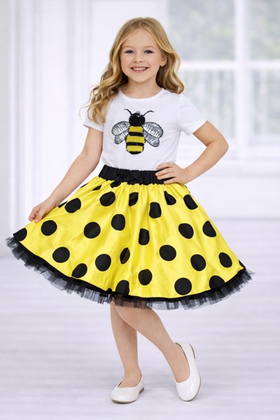 Nacar 23 Nisan 29 Ekim Gösteri Kıyafeti Kız Çocuk Arı Figürlü Puantiyeli Etek...