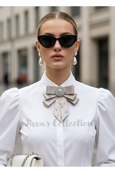 Jivva's Collection Kadın Fiyonk Broş-Bej. Parlayan Çiçek Detaylı. Kadın Yaka ...