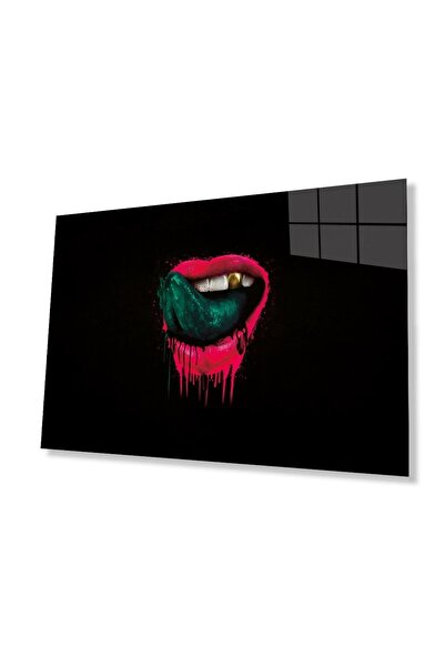 idealizbiz Pink Lips Illustration Glass Artwork 4mm Durable Tempered Glass, P...
