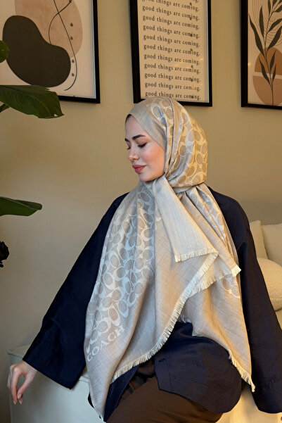 diorel C Desen Yün İpek Şal-Bej