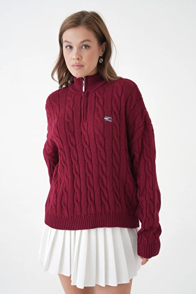 Park Karon Women's Stand Collar Half Zipper Knitwear Sweater 8635