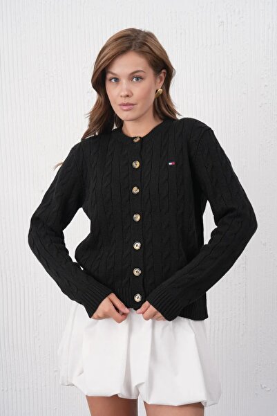 Park Karon Women's Crew Neck Button Closure Hair Knit Knitwear Jacket 8618