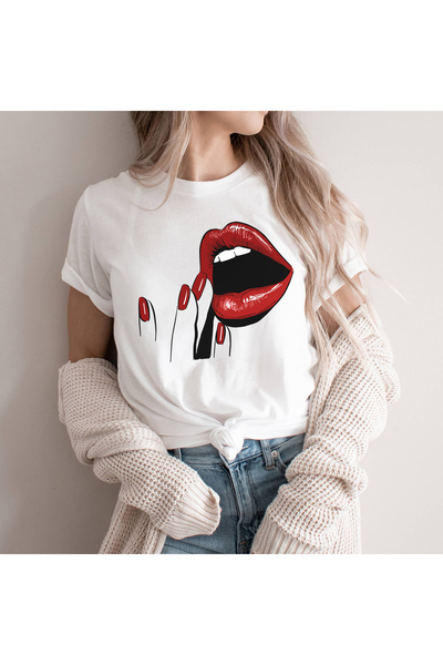 Kartier Tricou Dama Alb Senzual red lips
