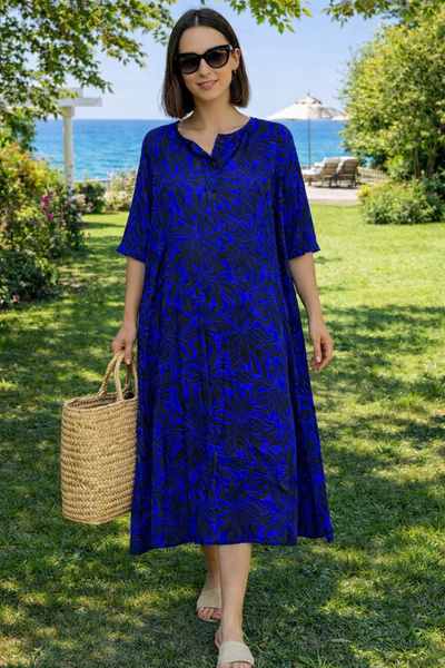 AYASOFYA OTANTIK Women's Blue Buttoned Round Neck Pocket Paisley Print Short ...