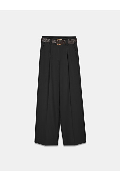 Dilvin 72246 Belted High Waist Trousers-Black