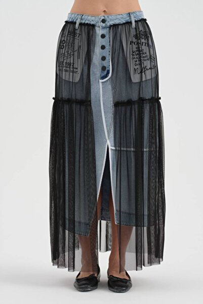 tw3 Γυναικεία μακριά φούστα από τούλι και με λεπτομέρειες σχεδιασμού με στάμπα