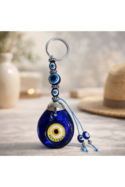 esdekor Glass Evil Eye Beaded String Car Keychain & Bag Ornament with Metal D...