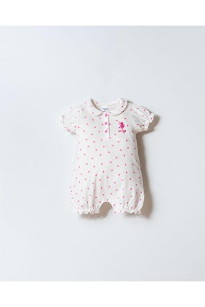U.S. Polo Assn. Us Polo Assn. Baby Girl Pique Romper 100% Cotton – Heart Patt...