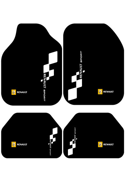 Pixel Dizayn RENAULT Logolu Oto Halı Paspas 4 Parça Set Kaymaz Dot Taban Siya...