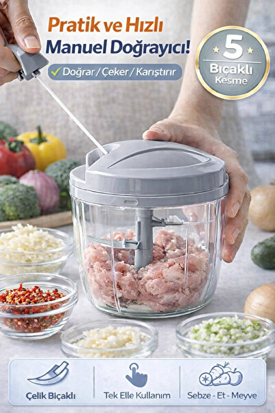 Tilbe Home El Rondosu Çelik 5 Bıçaklı Büyük Boy Sebze Meyve Soğan Doğrayıcı R...