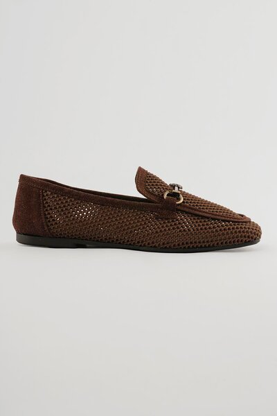 Mubiano Women's Knitwear Mesh Ballerina Buckle Daily Serel Brown