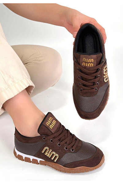 ALFA AKSESUAR 03 Marje Brown Leather Lace-Up Sneakers