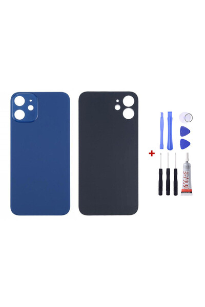 Yedcom Iphone 12 MİNİ Mavi Uyumlu Arka Kapak Arka Cam Pil Kapağı Tamir Setli