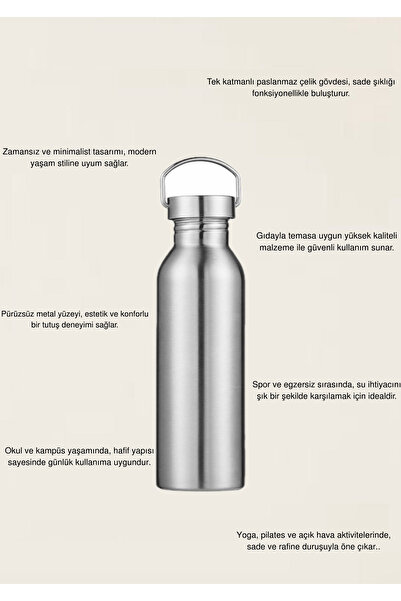 ZHR Elektronik Lüks Minimal Paslanmaz Çelik Su Matarası-650 ml Spor su matara...