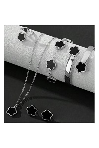 Choice silvery-black 5pcs Lucky Five-petal Flower Women's Jewelry Set, Fashio...