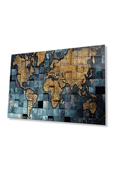 idealizbiz Hartă a lumii de culoare aurie, 4 mm, din sticlă durabilă, sticlă ...