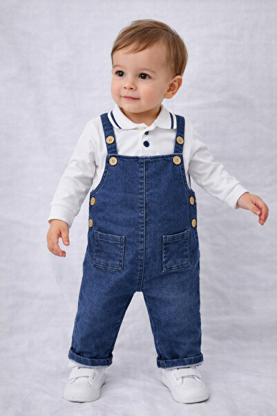 Uğur bebe Lycra Denim Salopet Jumpsuit + Stylish Collared Sweatshirt |   Baby...