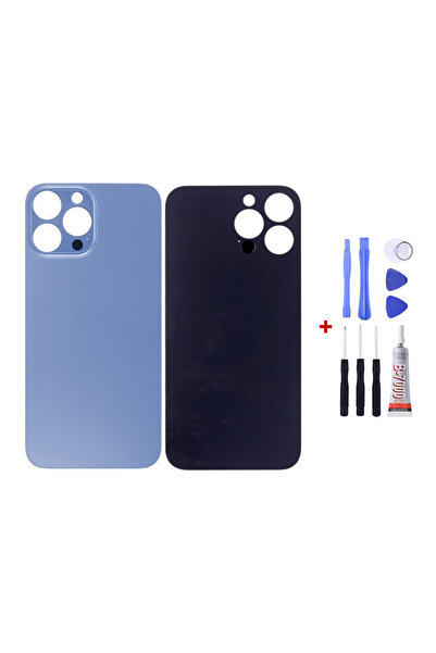 Yedcom Iphone 13 PRO MAX Mavi Uyumlu Arka Cam Kapak Pil Kapağı Tamir Set Beraber