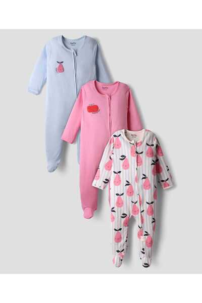 Bonfino 100% Cotton Full-Sleeve Fruit Printed Sleepsuit Set (Pack of 3) - Ivo...