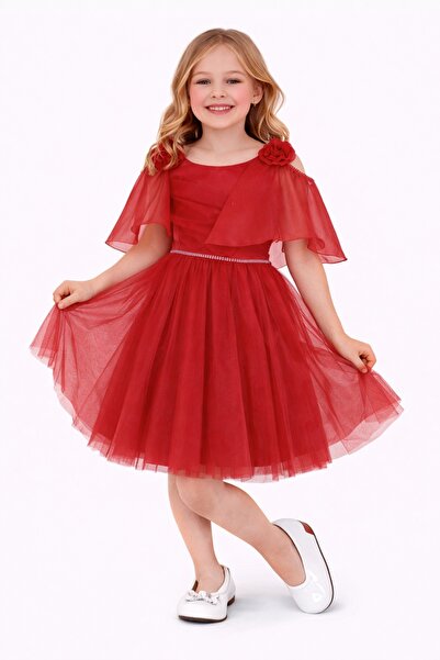 Nacar 23 Nisan 29 Ekim Gösteri Kıyafeti Kız Çocuk Omuz Detaylı Tüllü Abiye El...