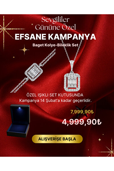 ZEY GÜMÜŞ Baget Gümüş Set – Işıklı Kutulu Baget Kolye Bileklik seti 925 Ayar ...