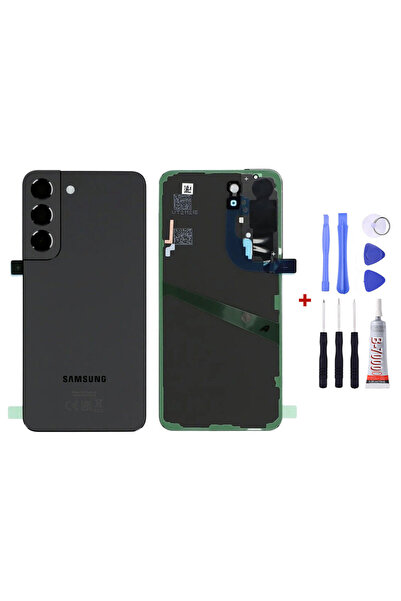 Yedcom Samsung S22 PLUS Siyah Uyumlu Arka Kapak Arka Cam Pil Kapağı Tamir Setli