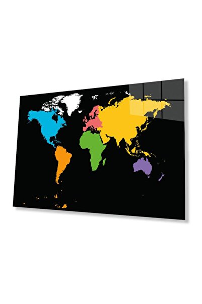 idealizbiz Hartă colorată a lumii, tablou din sticlă temperată rezistentă de ...