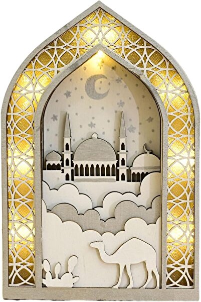 yoyimoore Eid Mubarak Decoration,Ramadan Kareem Wood Moon Castles LED Ornamen...